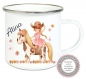 Preview: ♥ zauberhafte Tasse Emailletasse,COWGIRL Pony Pferd Blumen Reitunterricht Name Wunschname KITA Kindergarten Einschulung Becher Lüttentüddel